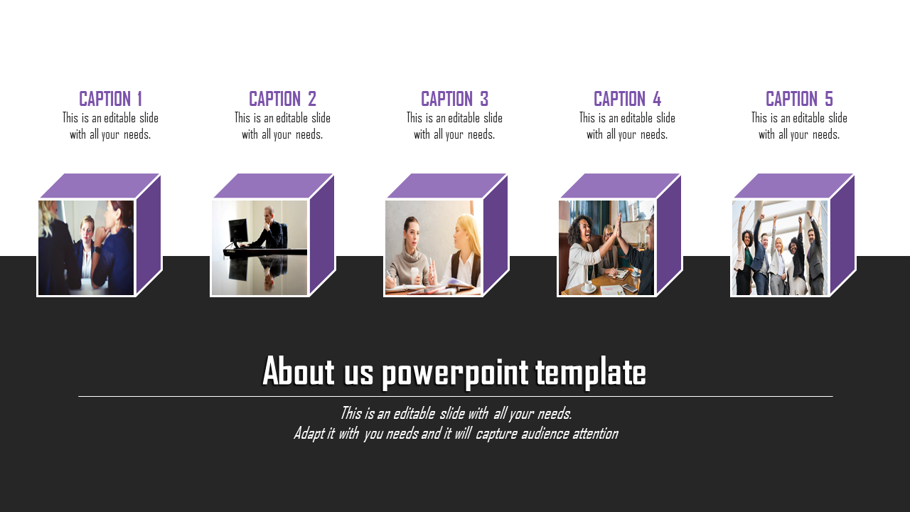 Free - Innovative About Us PowerPoint Template In Purple Color